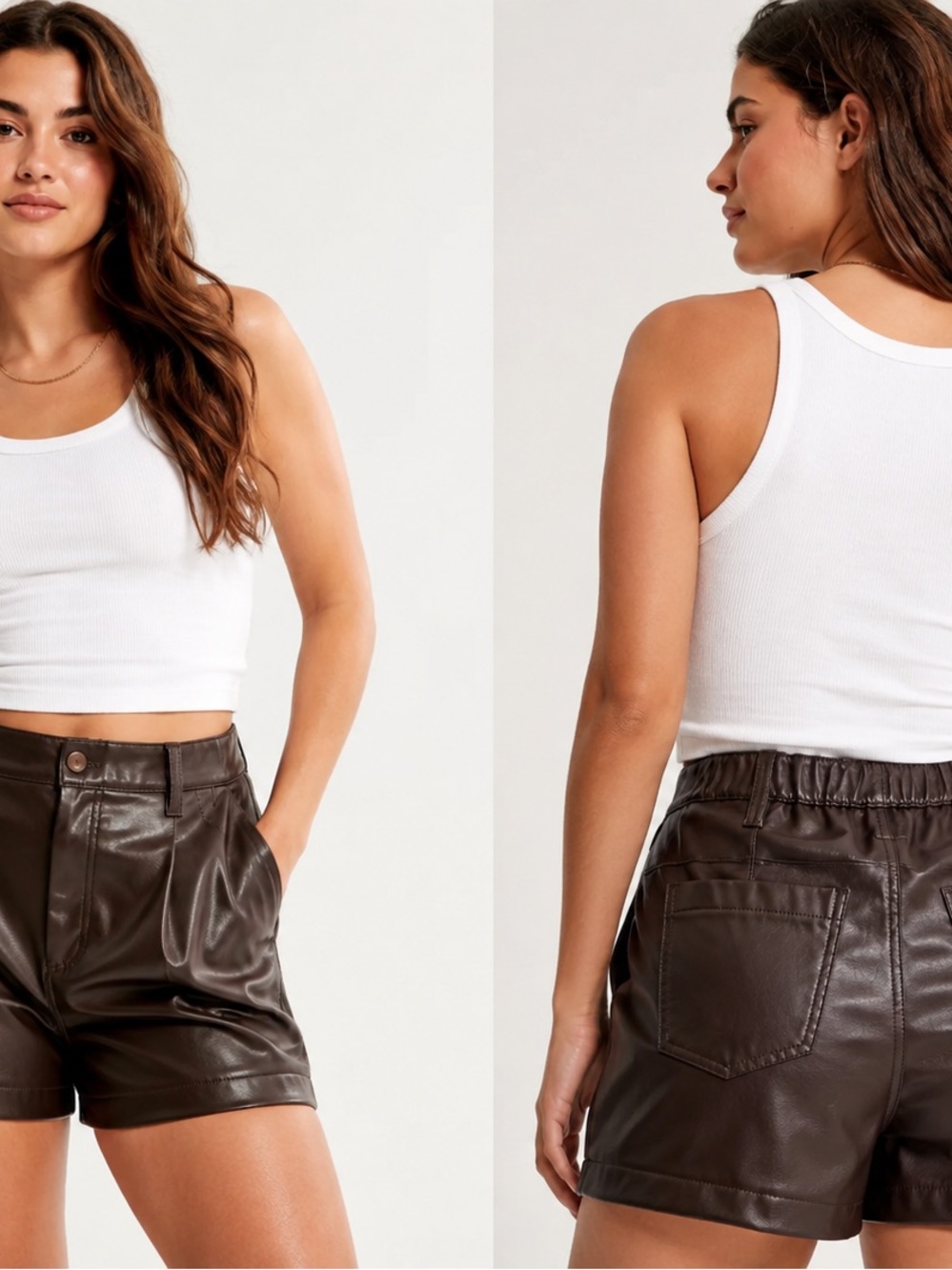 American Eagle High Rise Faux Leather Shorts Brown Size 6 Stretch